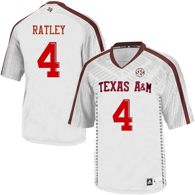 Men #4 Damion Ratley Texas A&M Aggies College Football Jerseys-White